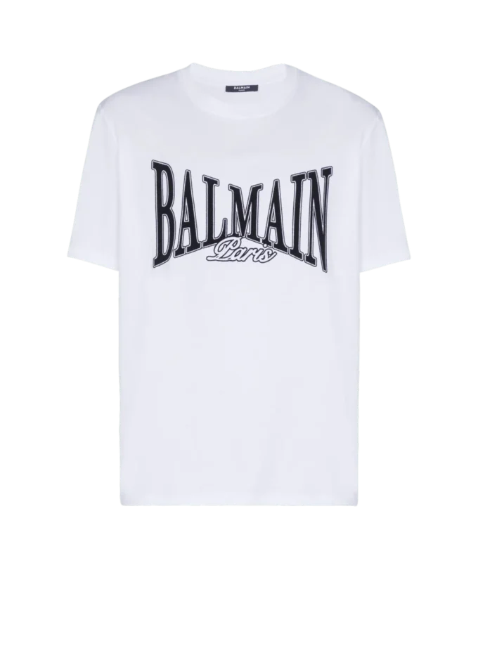 T-shirt a maniche corte con stampa floccata Balmain College
