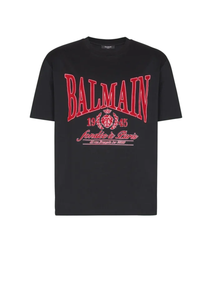 T-shirt a maniche corte con stampa floccata Balmain College T-shirt a maniche corte con stampa floccata Balmain College