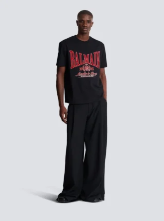 T-shirt a maniche corte con stampa floccata Balmain College