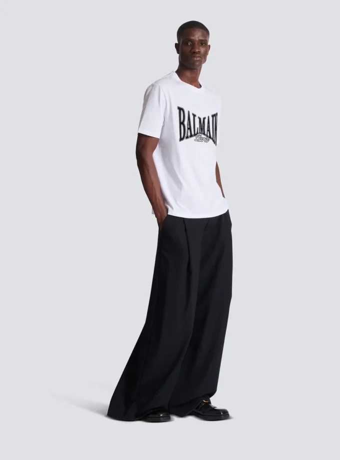 T-shirt a maniche corte con stampa floccata Balmain College