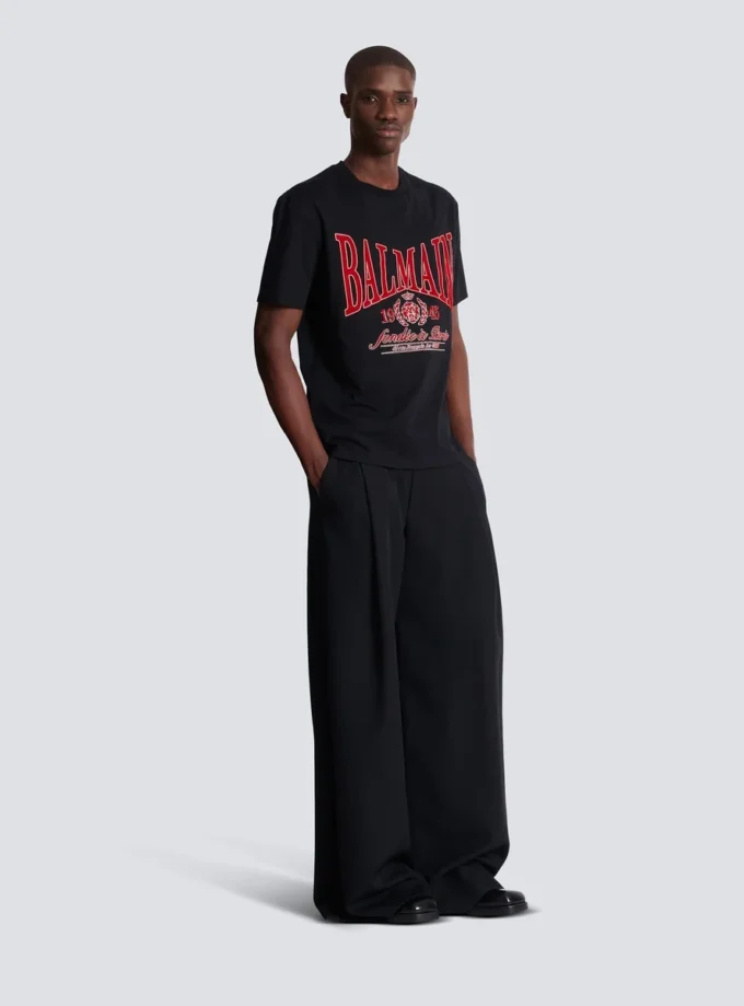 T-shirt a maniche corte con stampa floccata Balmain College T-shirt a maniche corte con stampa floccata Balmain College