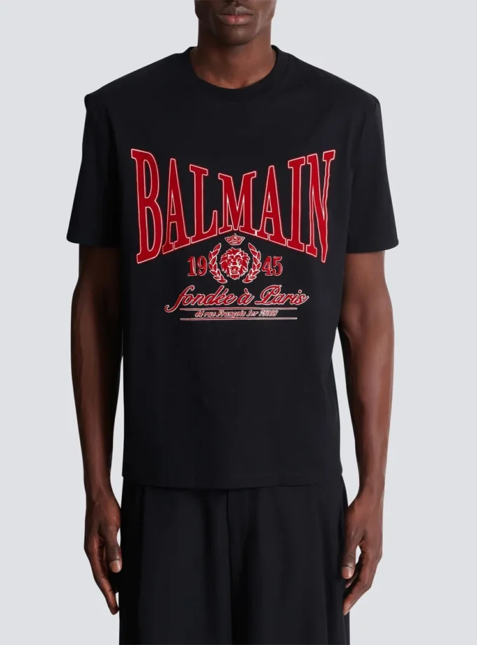 T-shirt a maniche corte con stampa floccata Balmain College T-shirt a maniche corte con stampa floccata Balmain College
