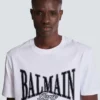 T-shirt a maniche corte con stampa floccata Balmain College