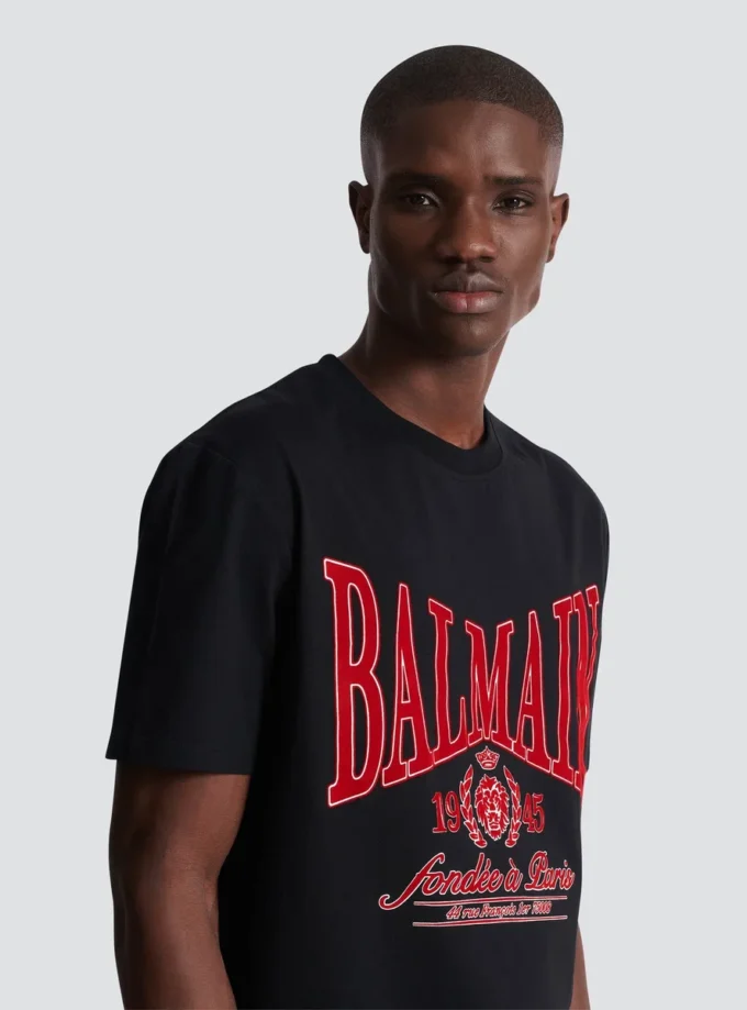 T-shirt a maniche corte con stampa floccata Balmain College T-shirt a maniche corte con stampa floccata Balmain College