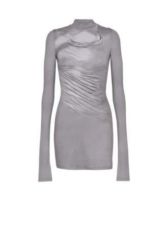 T-shirt a maniche lunghe con collo alto, stampa drappeggiata trompe-l’œil
