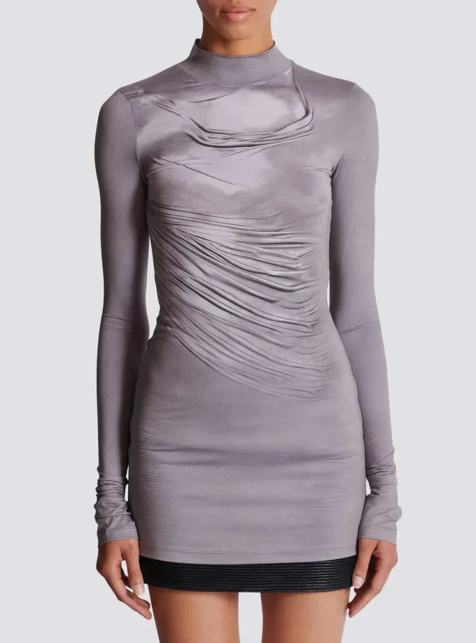 T-shirt a maniche lunghe con collo alto, stampa drappeggiata trompe-l’œil T-shirt a maniche lunghe con collo alto, stampa drappeggiata trompe-l’œil