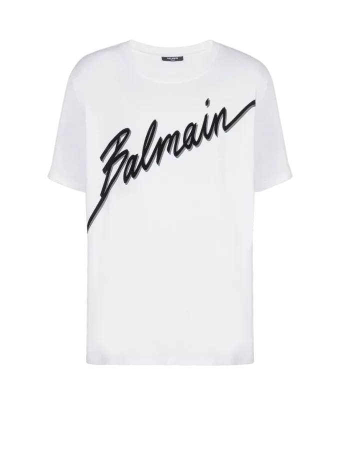 T-shirt con logo Balmain Letter floccato T-shirt con logo Balmain Letter floccato