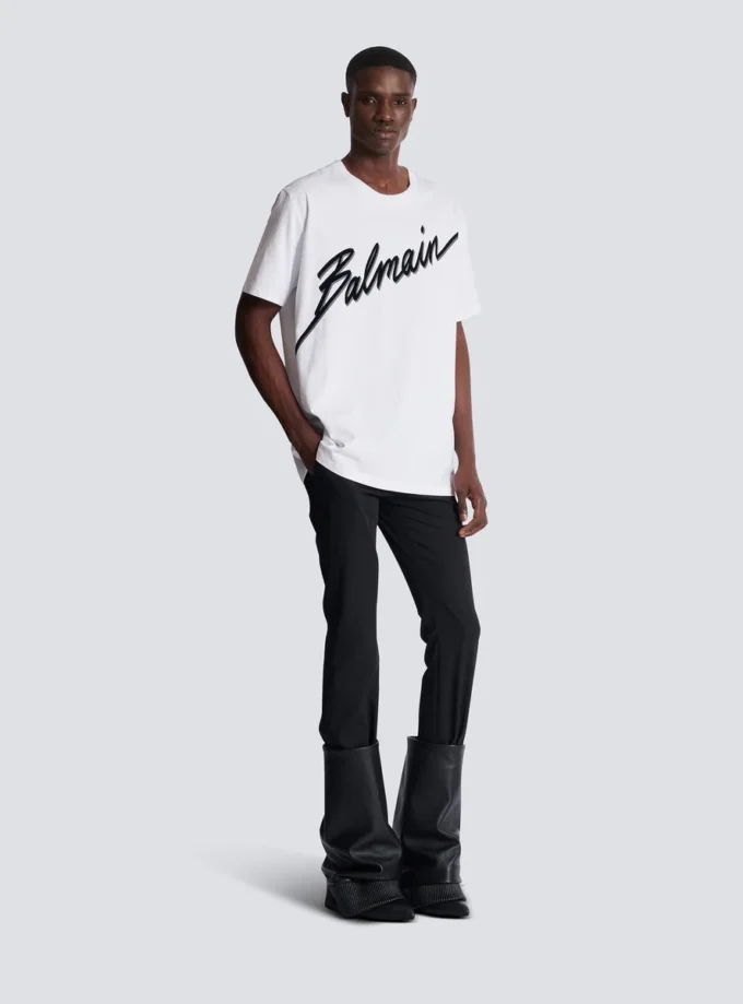 T-shirt con logo Balmain Letter floccato T-shirt con logo Balmain Letter floccato
