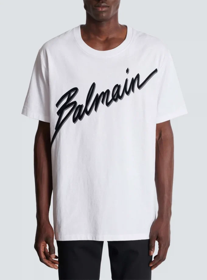 T-shirt con logo Balmain Letter floccato T-shirt con logo Balmain Letter floccato