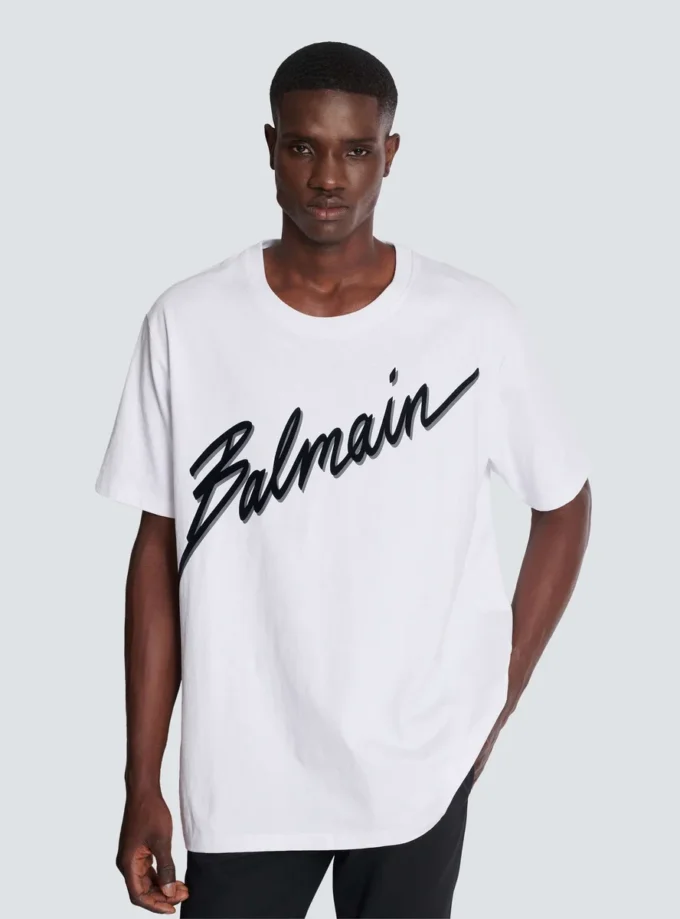 T-shirt con logo Balmain Letter floccato T-shirt con logo Balmain Letter floccato