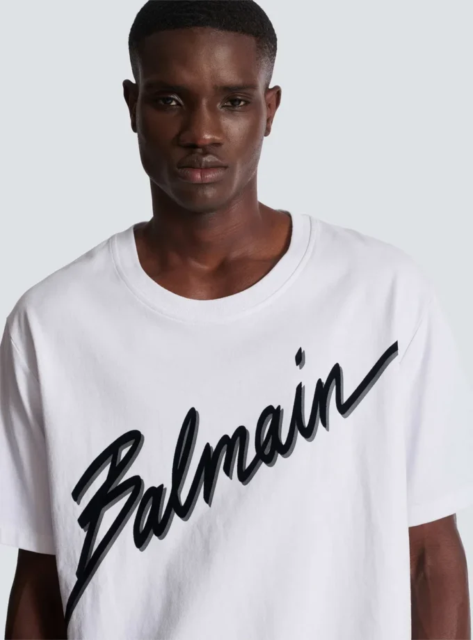 T-shirt con logo Balmain Letter floccato T-shirt con logo Balmain Letter floccato