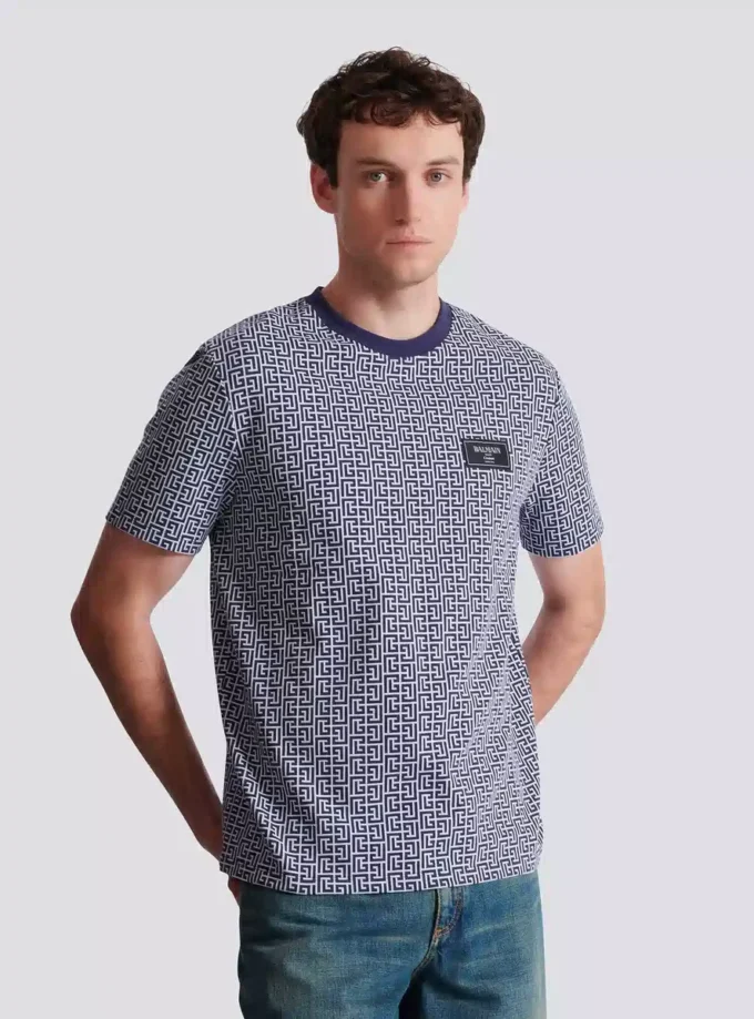 T-shirt con monogramma e etichetta Balmain Couture T-shirt con monogramma e etichetta Balmain Couture