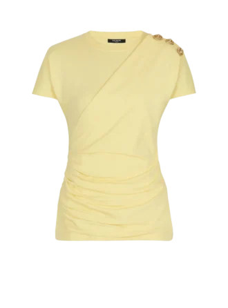 T-shirt drappeggiata con bottoni