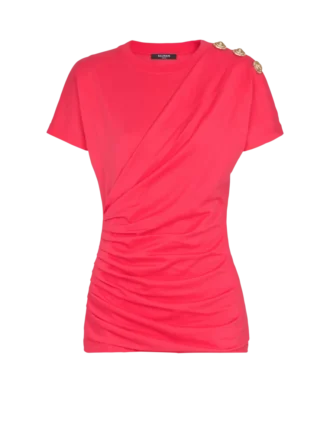 T-shirt drappeggiata con bottoni