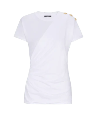 T-shirt drappeggiata con bottoni