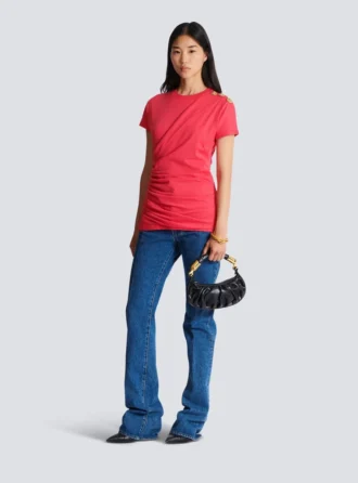 T-shirt drappeggiata con bottoni