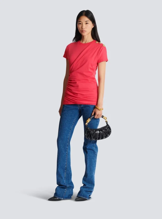 T-shirt drappeggiata con bottoni T-shirt drappeggiata con bottoni