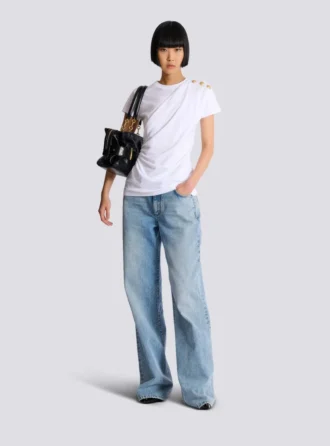 T-shirt drappeggiata con bottoni