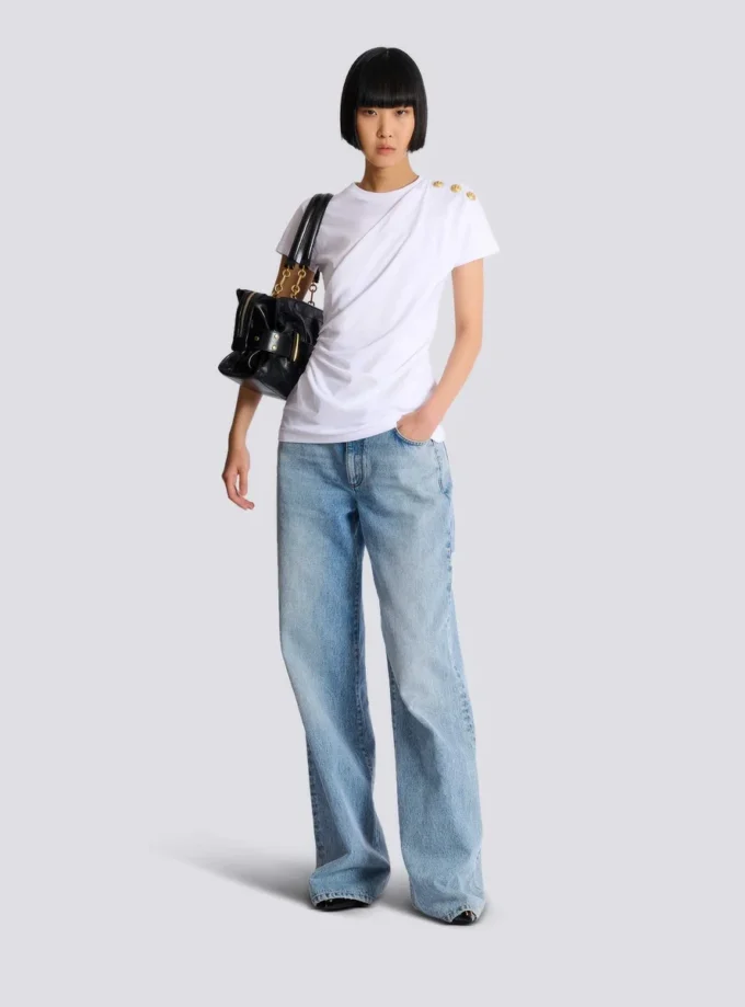 T-shirt drappeggiata con bottoni T-shirt drappeggiata con bottoni