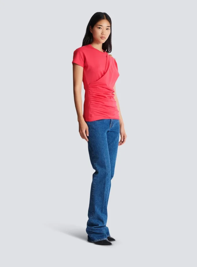T-shirt drappeggiata con bottoni T-shirt drappeggiata con bottoni