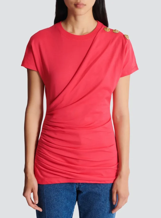 T-shirt drappeggiata con bottoni T-shirt drappeggiata con bottoni