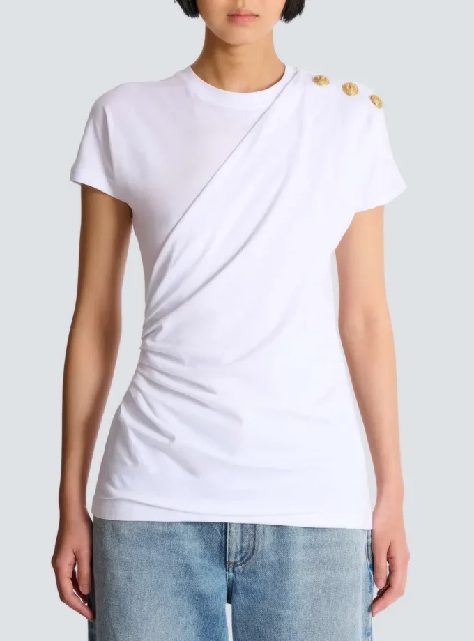 T-shirt drappeggiata con bottoni T-shirt drappeggiata con bottoni