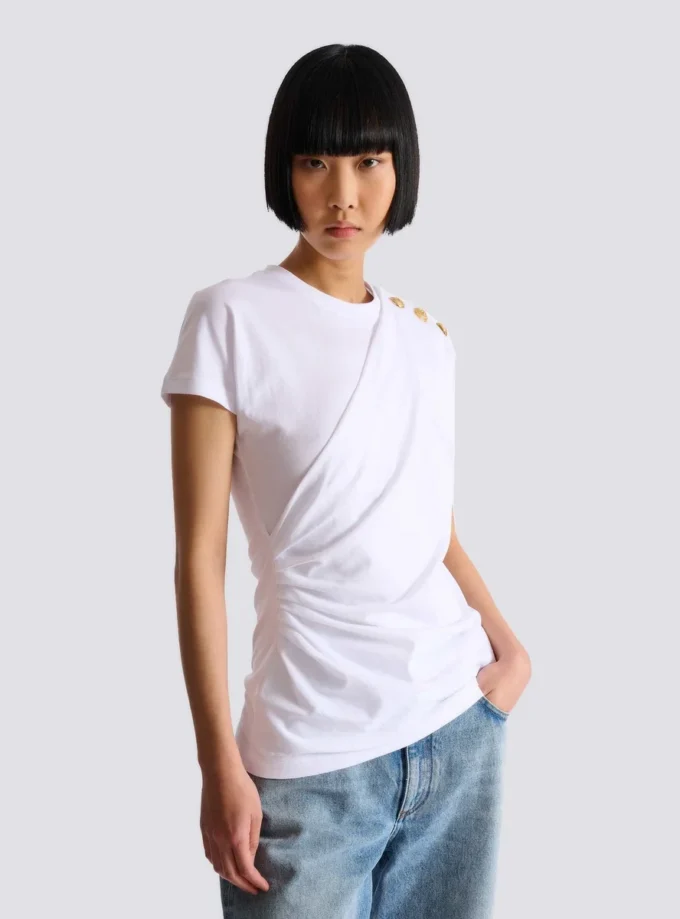 T-shirt drappeggiata con bottoni T-shirt drappeggiata con bottoni