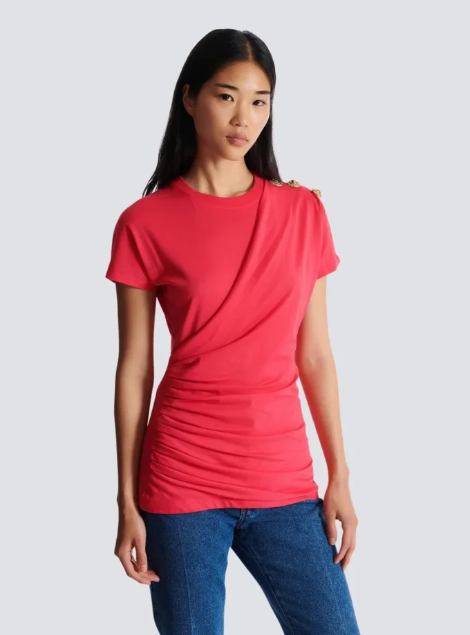 T-shirt drappeggiata con bottoni T-shirt drappeggiata con bottoni