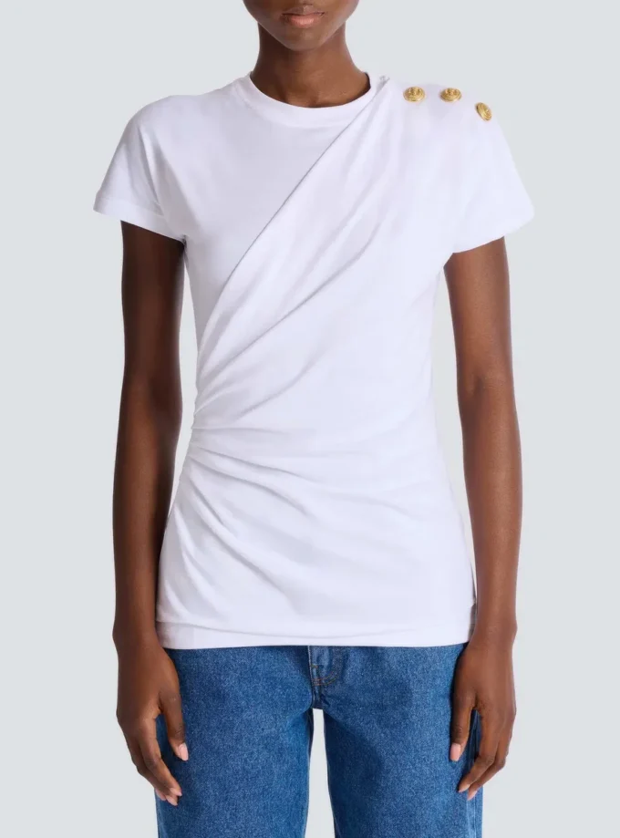 T-shirt drappeggiata in jersey a maniche corte T-shirt drappeggiata in jersey a maniche corte