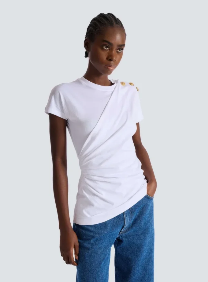 T-shirt drappeggiata in jersey a maniche corte T-shirt drappeggiata in jersey a maniche corte