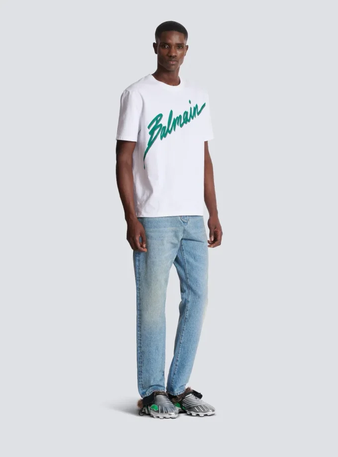 T-shirt floccata Balmain Lettre T-shirt floccata Balmain Lettre