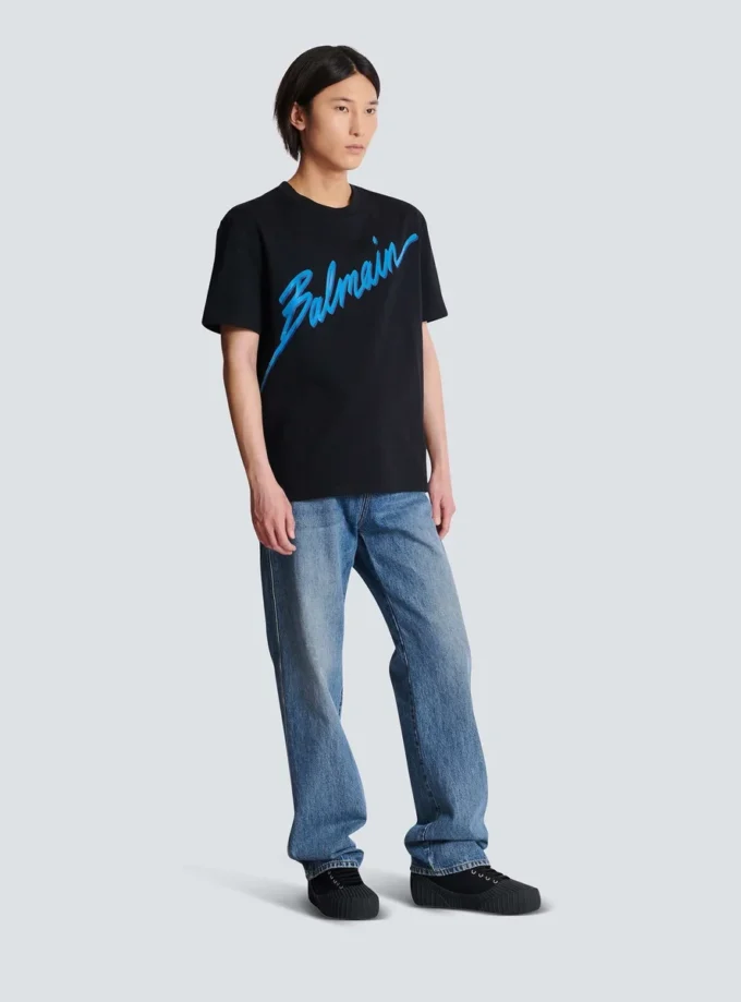 T-shirt floccata Balmain Lettre T-shirt floccata Balmain Lettre