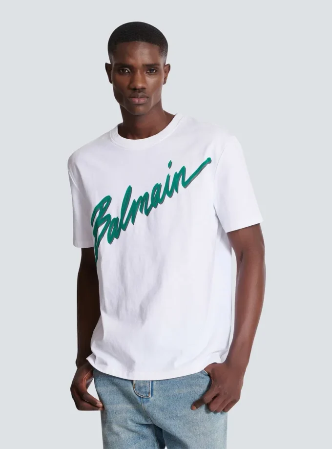 T-shirt floccata Balmain Lettre T-shirt floccata Balmain Lettre