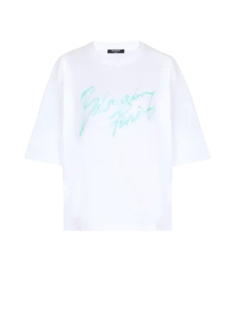 T-shirt squadrata con stampa Balmain Paris Brush