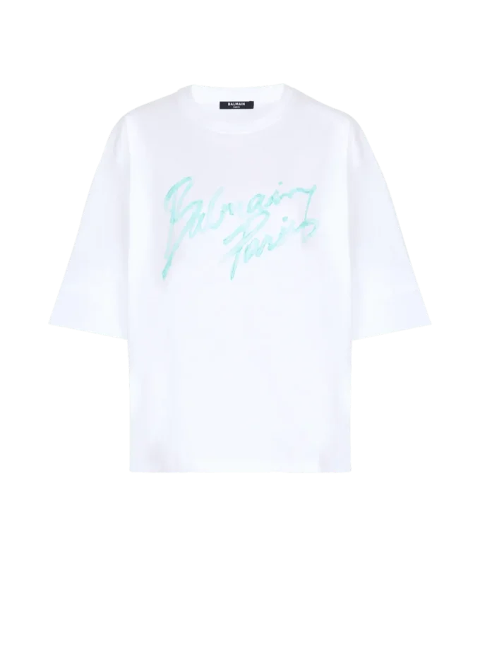 T-shirt squadrata con stampa Balmain Paris Brush T-shirt squadrata con stampa Balmain Paris Brush