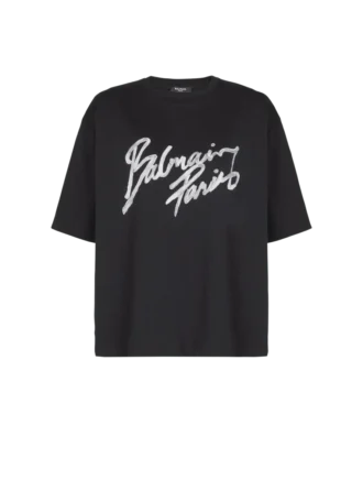 T-shirt squadrata con stampa Balmain Paris Brush