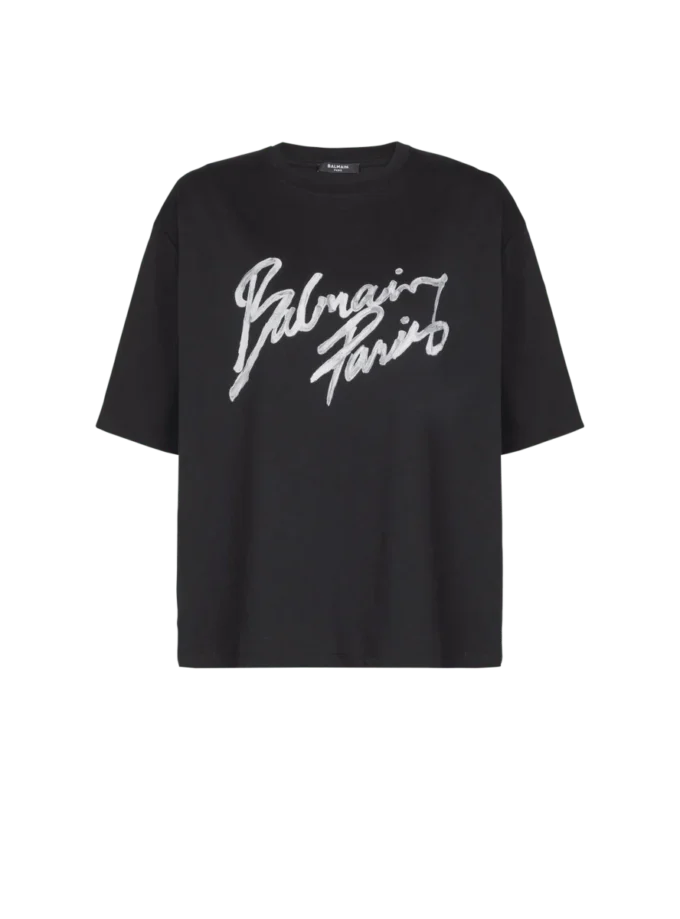 T-shirt squadrata con stampa Balmain Paris Brush T-shirt squadrata con stampa Balmain Paris Brush