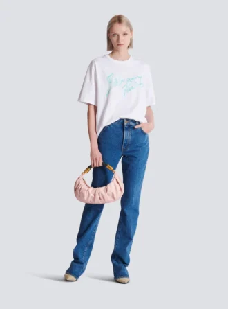 T-shirt squadrata con stampa Balmain Paris Brush