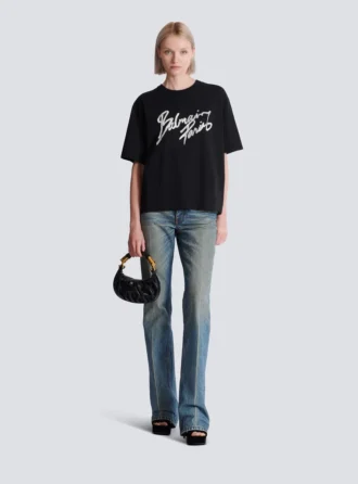 T-shirt squadrata con stampa Balmain Paris Brush