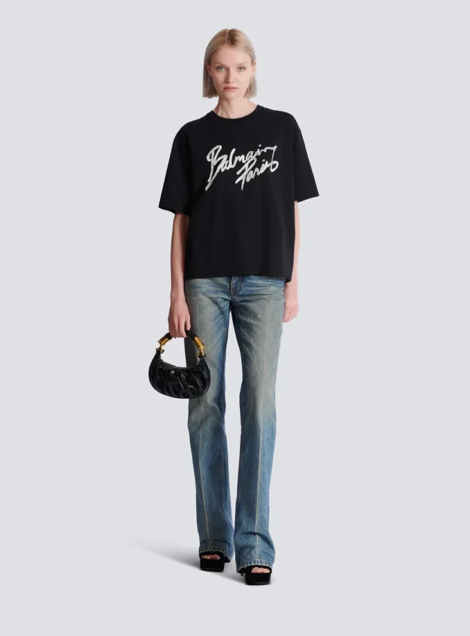 T-shirt squadrata con stampa Balmain Paris Brush T-shirt squadrata con stampa Balmain Paris Brush