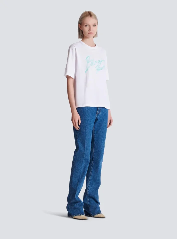T-shirt squadrata con stampa Balmain Paris Brush T-shirt squadrata con stampa Balmain Paris Brush