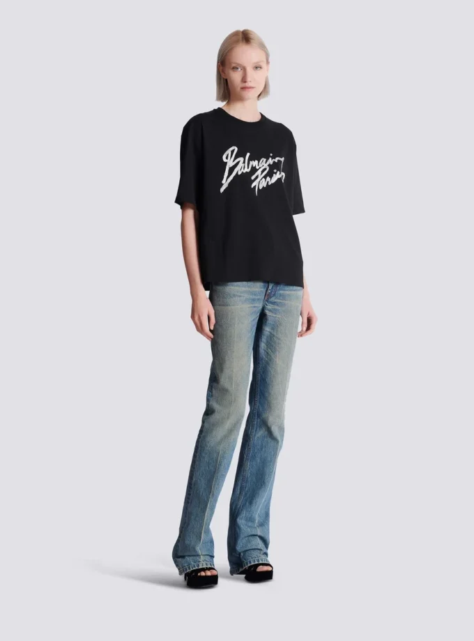 T-shirt squadrata con stampa Balmain Paris Brush T-shirt squadrata con stampa Balmain Paris Brush