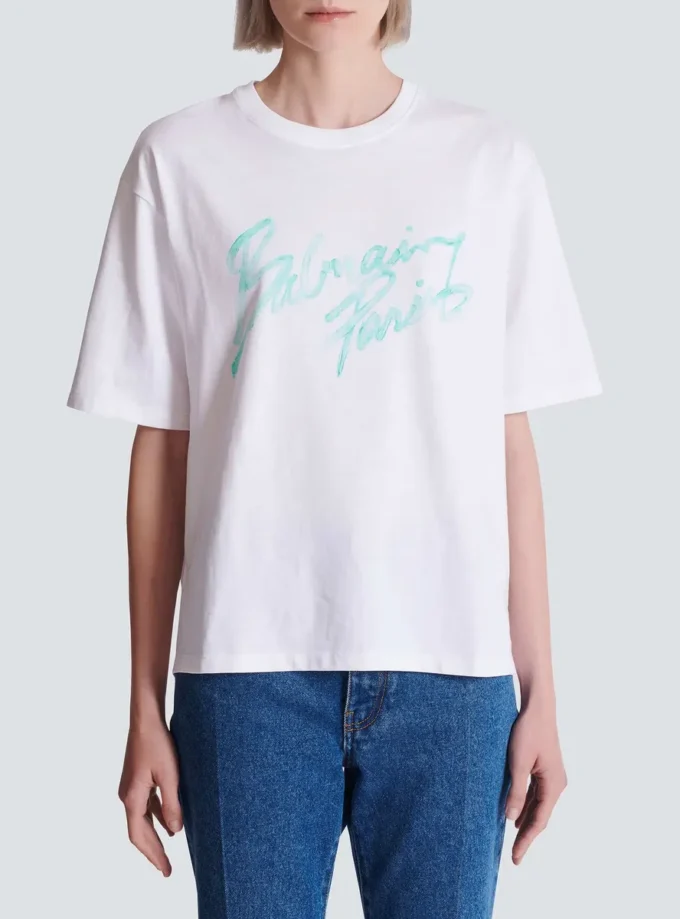 T-shirt squadrata con stampa Balmain Paris Brush T-shirt squadrata con stampa Balmain Paris Brush