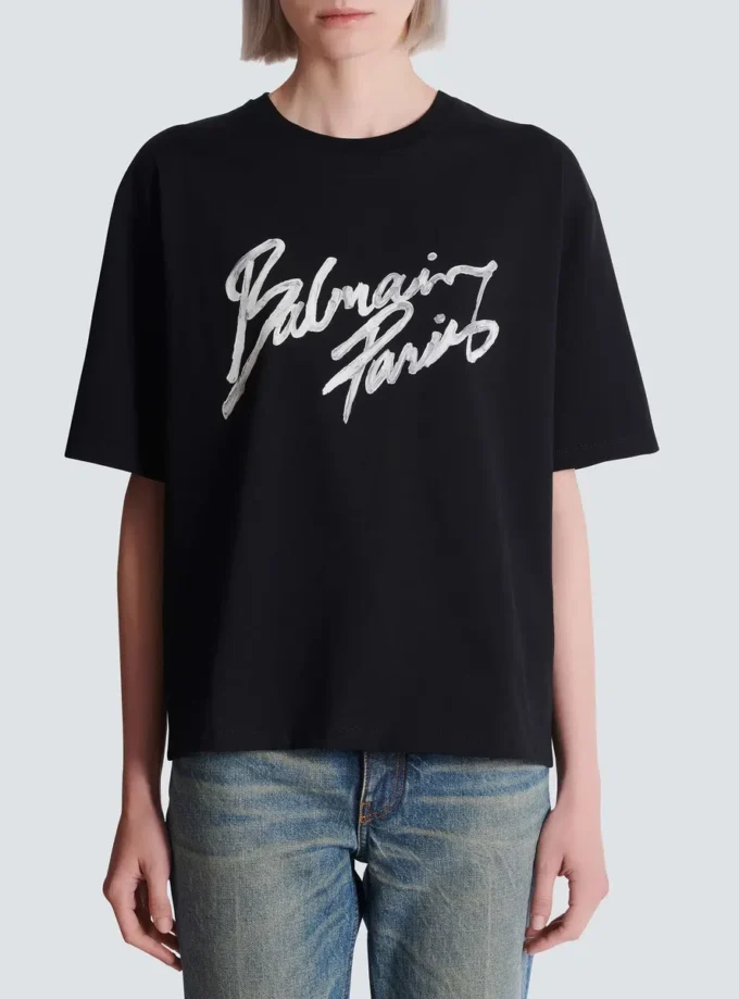 T-shirt squadrata con stampa Balmain Paris Brush T-shirt squadrata con stampa Balmain Paris Brush