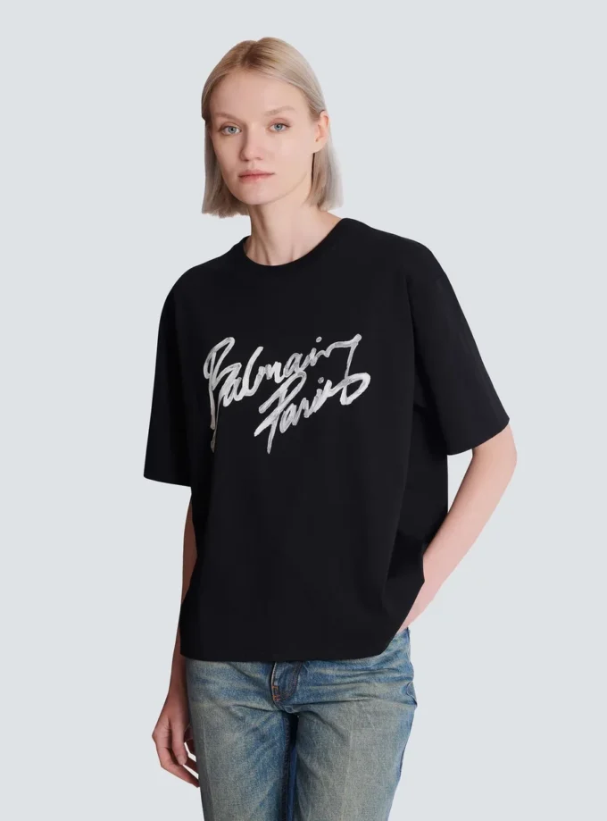 T-shirt squadrata con stampa Balmain Paris Brush T-shirt squadrata con stampa Balmain Paris Brush