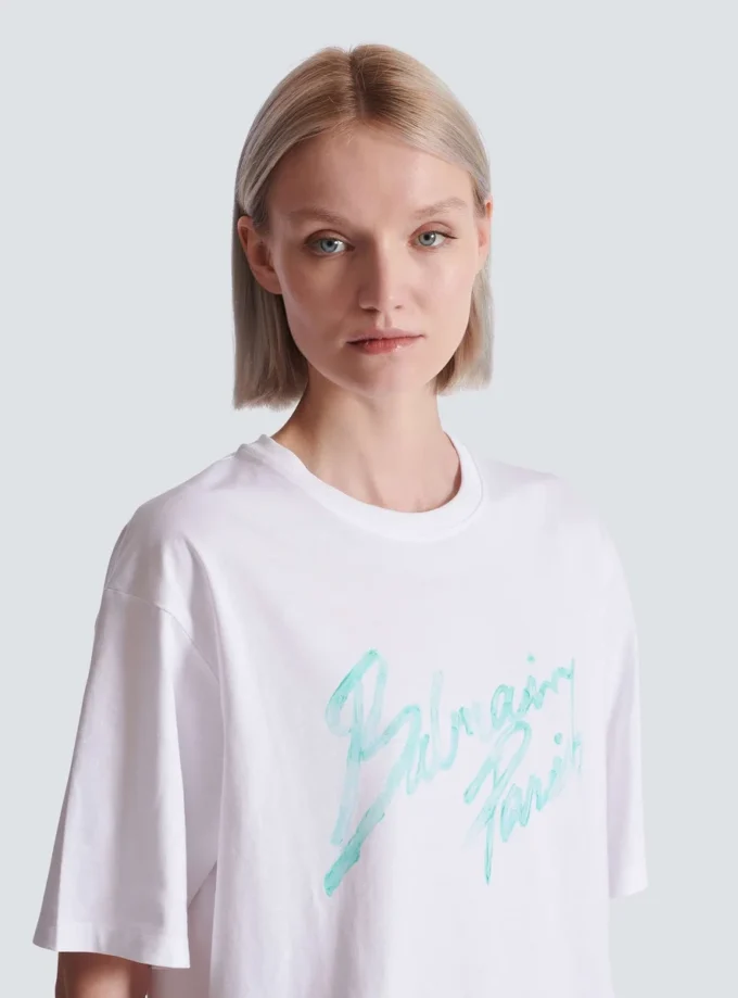 T-shirt squadrata con stampa Balmain Paris Brush T-shirt squadrata con stampa Balmain Paris Brush