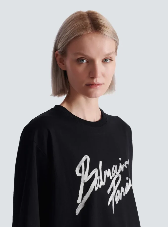 T-shirt squadrata con stampa Balmain Paris Brush T-shirt squadrata con stampa Balmain Paris Brush