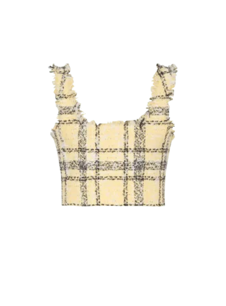 Top corto in tweed a quadri glitterato