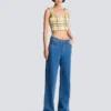 Top corto in tweed a quadri glitterato