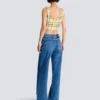 Top corto in tweed a quadri glitterato